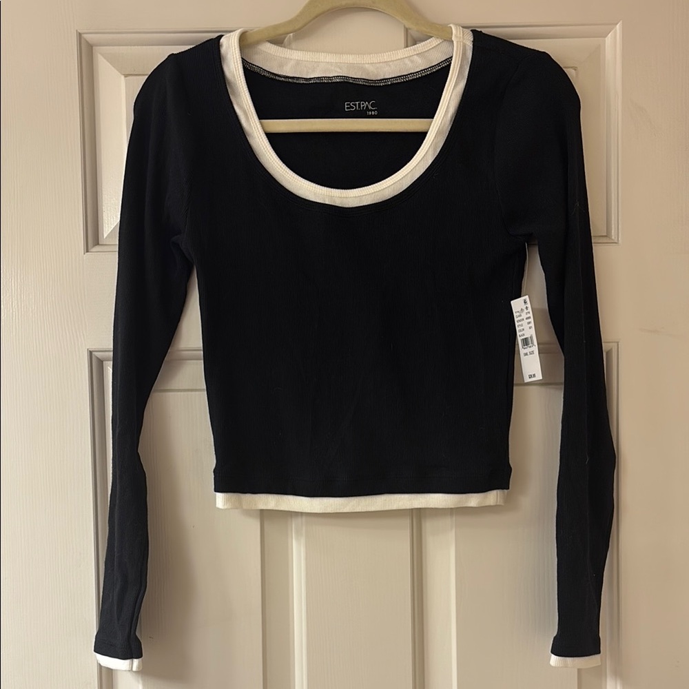 Black long sleeve with white trim